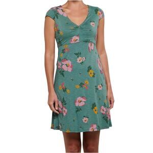 Toad & Co Green Floral Rosemarie Organic Cotton Blend V Neck Dress Size Large